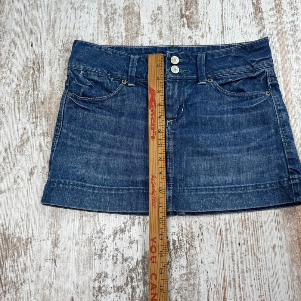 VTG American Eagle Denim Mini Skirt Low Rise Cotton Sz 0 Y2K Coquette Micro